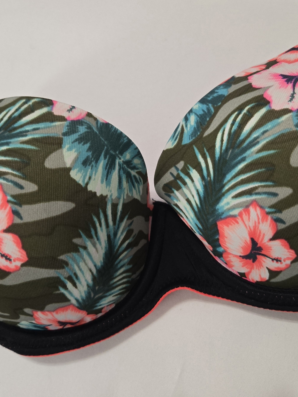 Floral Tropical Push-Up Bra - Coral & Teal
